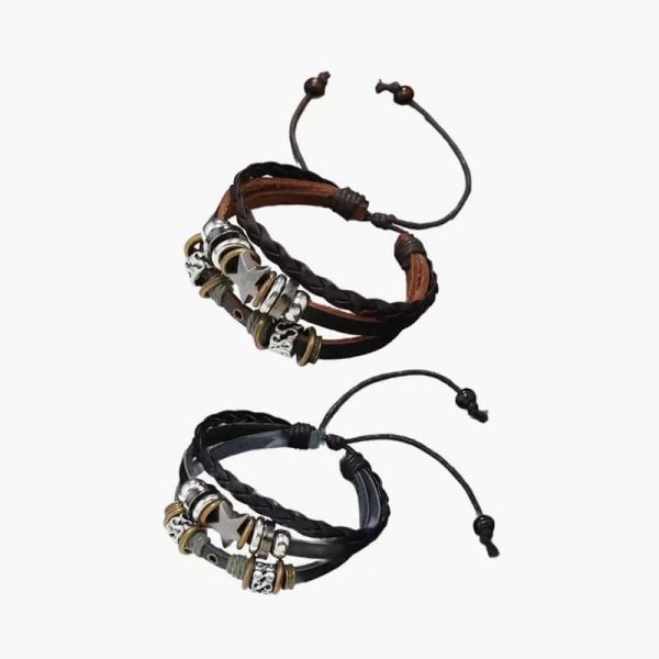 Vintage Leather Bracelet Punk Star Beaded Wristband MultiLayer Leather Bracelet Jewelry Punk Wrap Bracelet for Women Men - Image 5