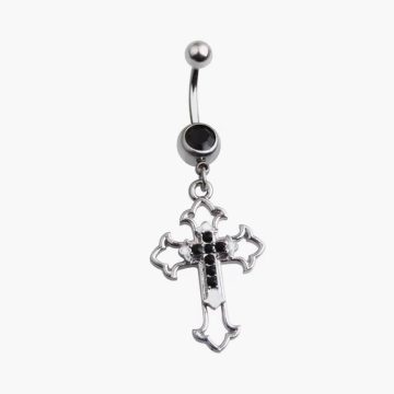 Hollow Cross Dangle Navel Ring 14G 316L Surgical Steel Belly Button Ring Clear Black CZ Punk Piercing Ombligo Oreja Body Jewelry