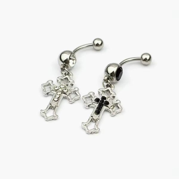 Hollow Cross Dangle Navel Ring 14G 316L Surgical Steel Belly Button Ring Clear Black CZ Punk Piercing Ombligo Oreja Body Jewelry - Image 2